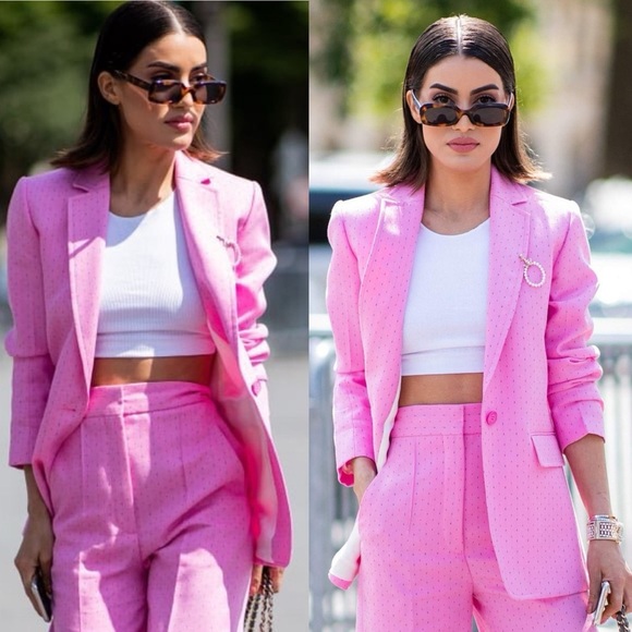 Sandro Savina Pink Swiss Dot Pinstripe Blazer FR:38 US:6 Medium - Picture 1 of 15